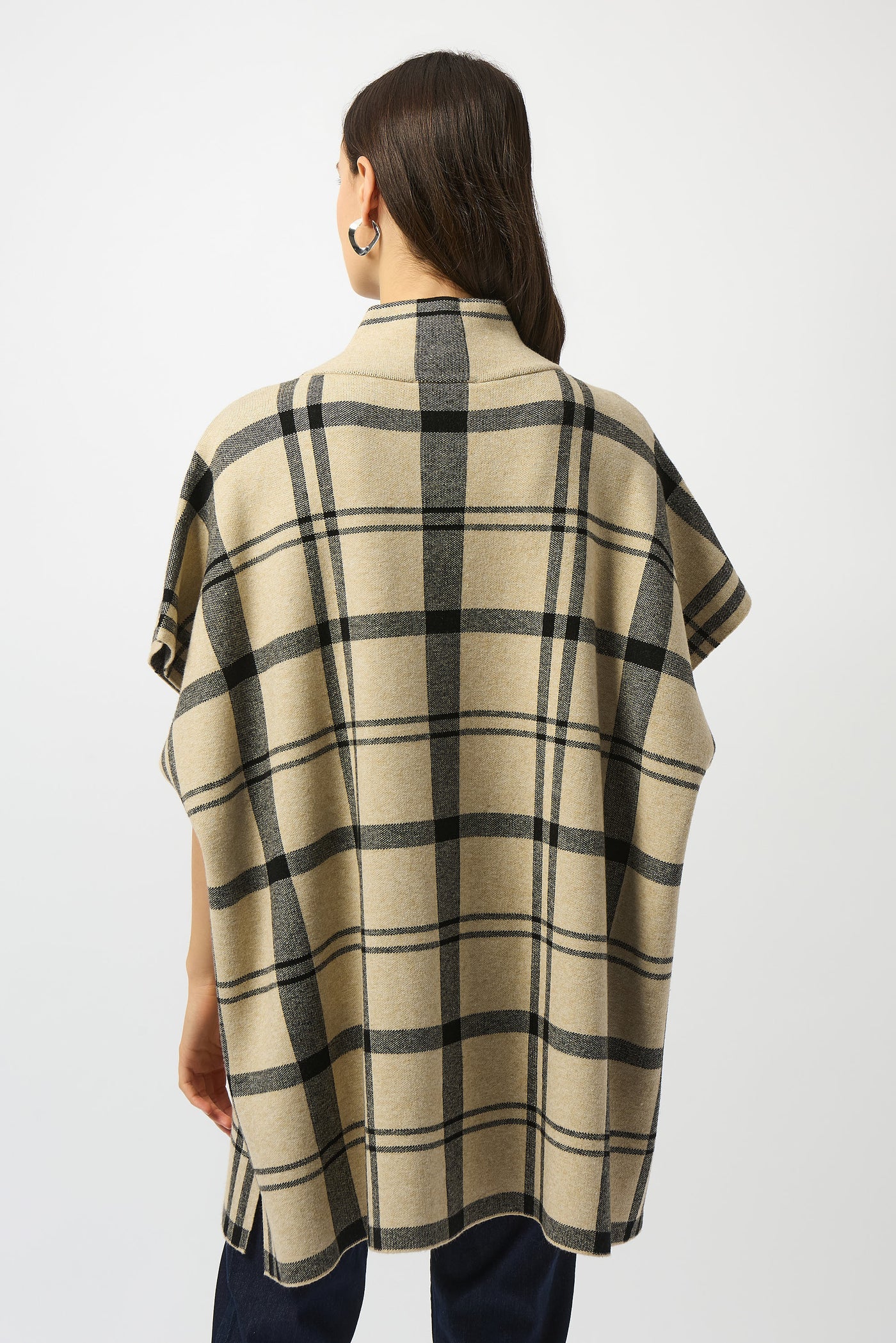 Jacquard Sweater Knit Plaid Poncho Joseph Ribkoff