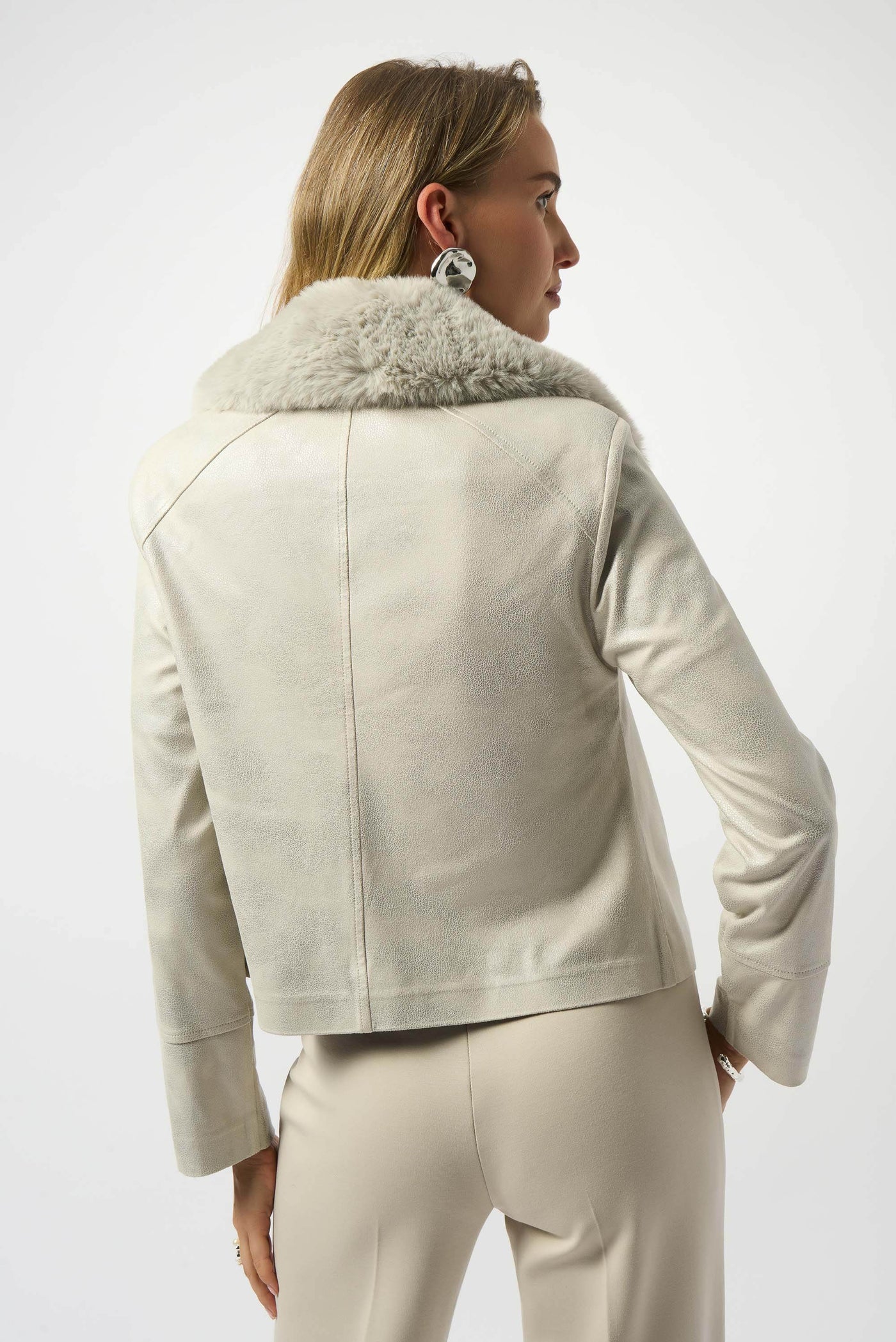 Foiled Suede Swing Jacket with Faux Fur Collar - Dream Pants