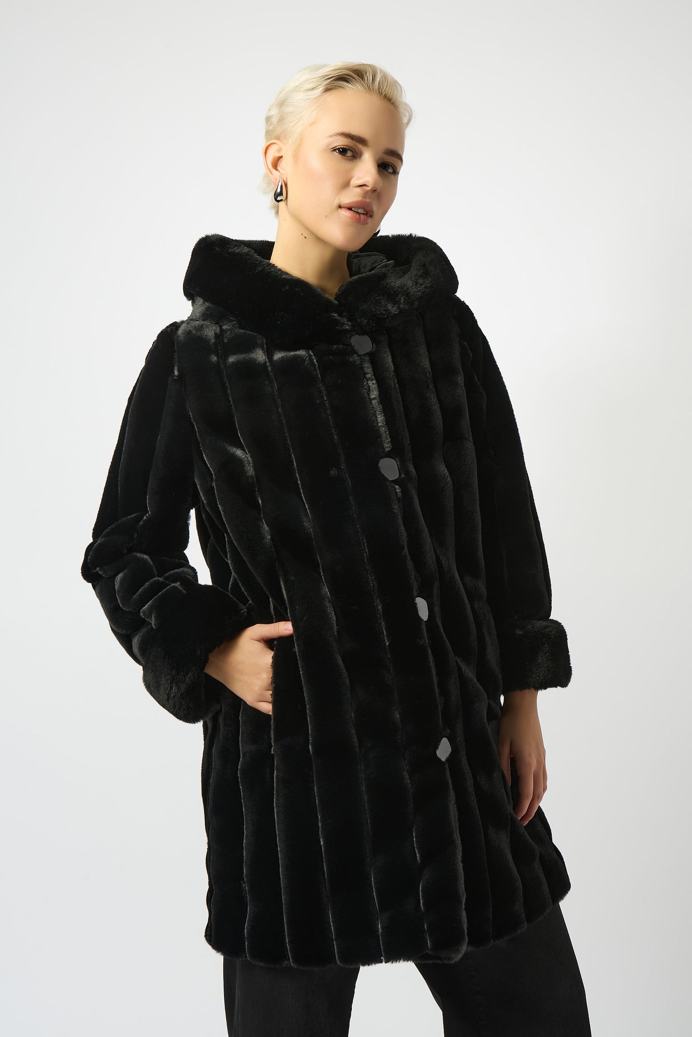 Faux Fur Reversible Hooded Coat Joseph Ribkoff