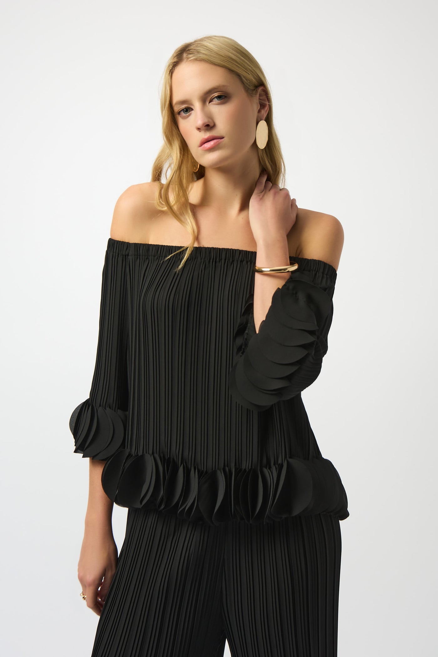 Georgette Off Shoulder Pleated Top Joseph Ribkoff