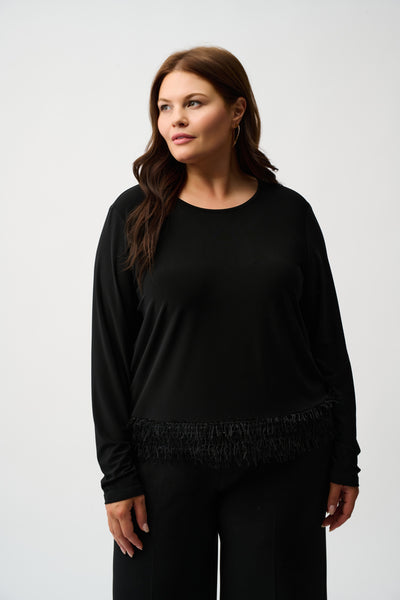 Silky Knit Top with Novelty Fringe Hem Joseph Ribkoff