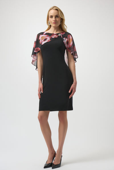 Recycled Floral Chiffon & Silky Knit Layered Dress Joseph Ribkoff