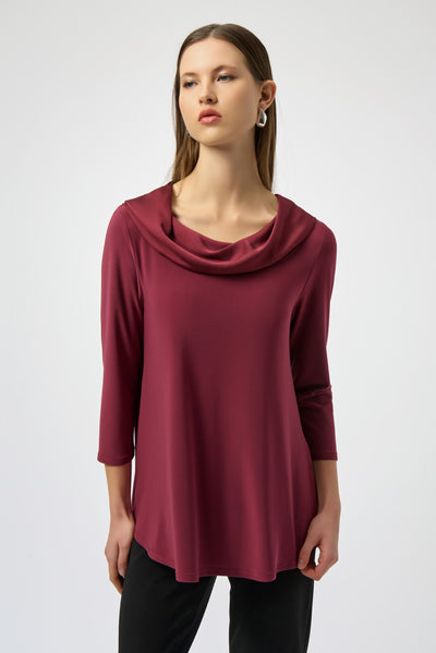 Silky Knit & Satin Cowl Neck Flared Top Joseph Ribkoff