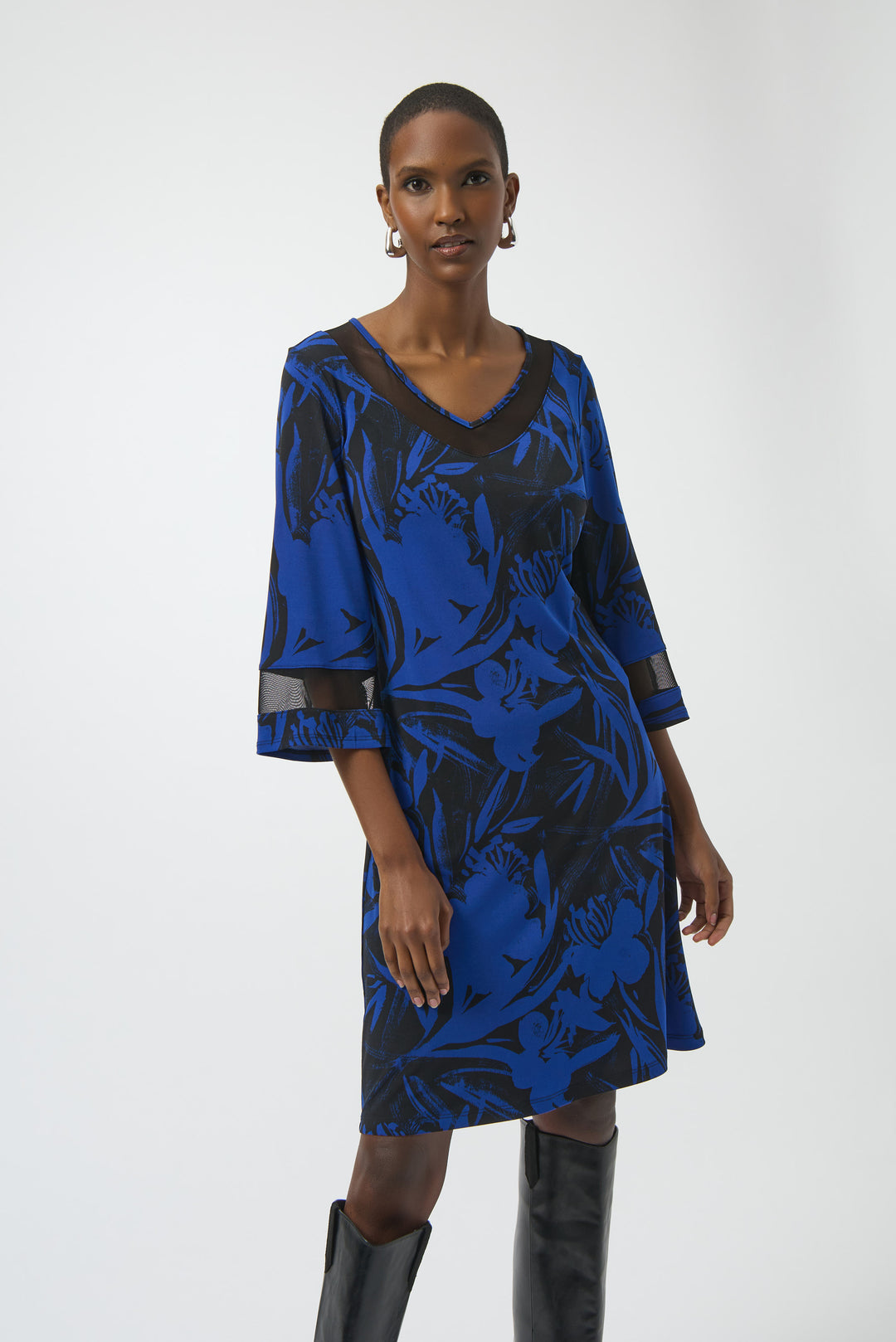 navy blue dress for baby girl Floral Belted A Line Midi Dress | Shirt Dress main image 1