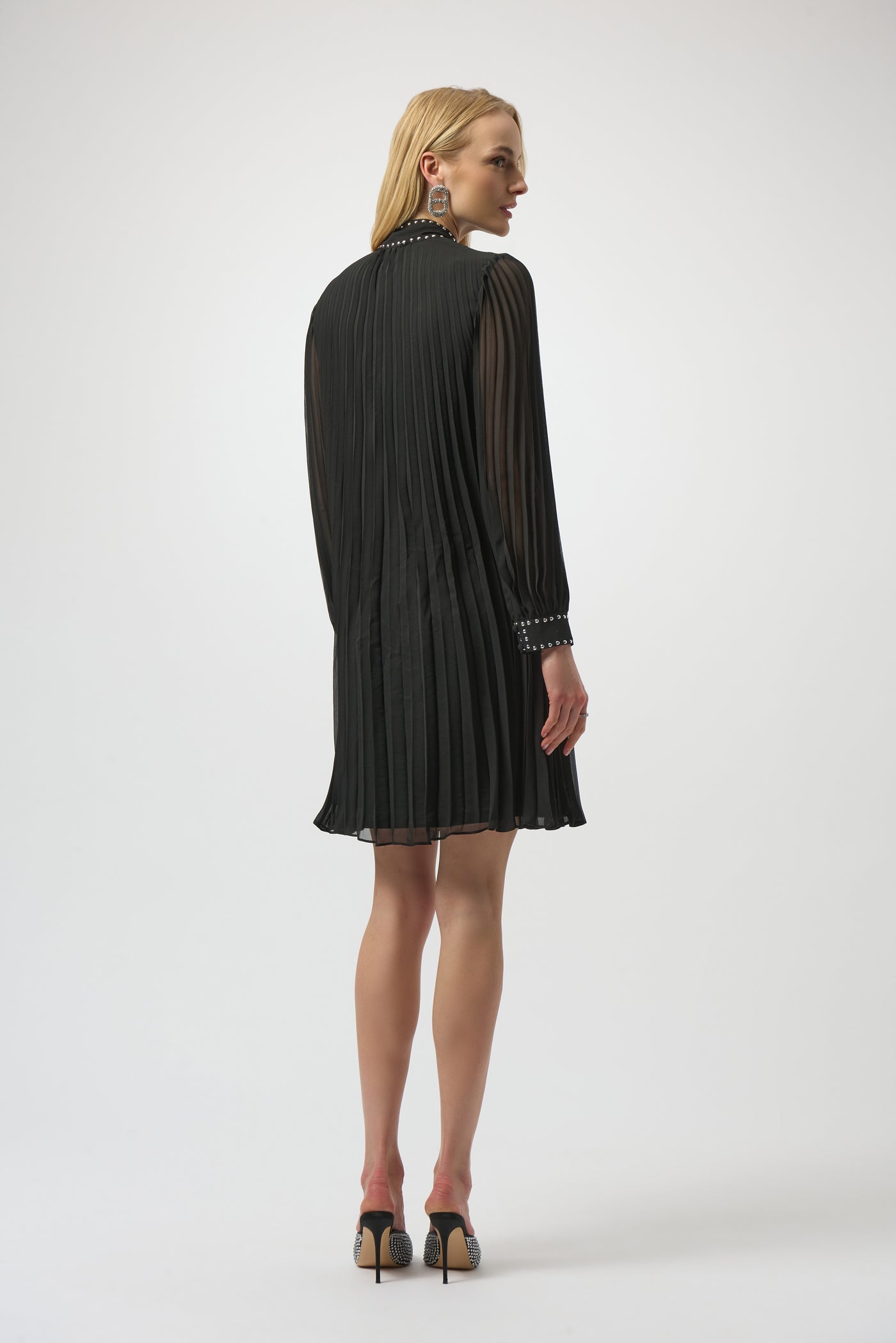 Pleated Chiffon Aline Dress with Neck Tie Joseph Ribkoff