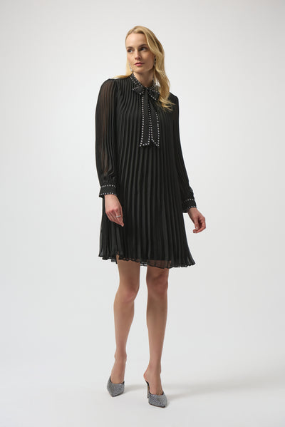 Pleated Chiffon Aline Dress with Neck Tie Joseph Ribkoff