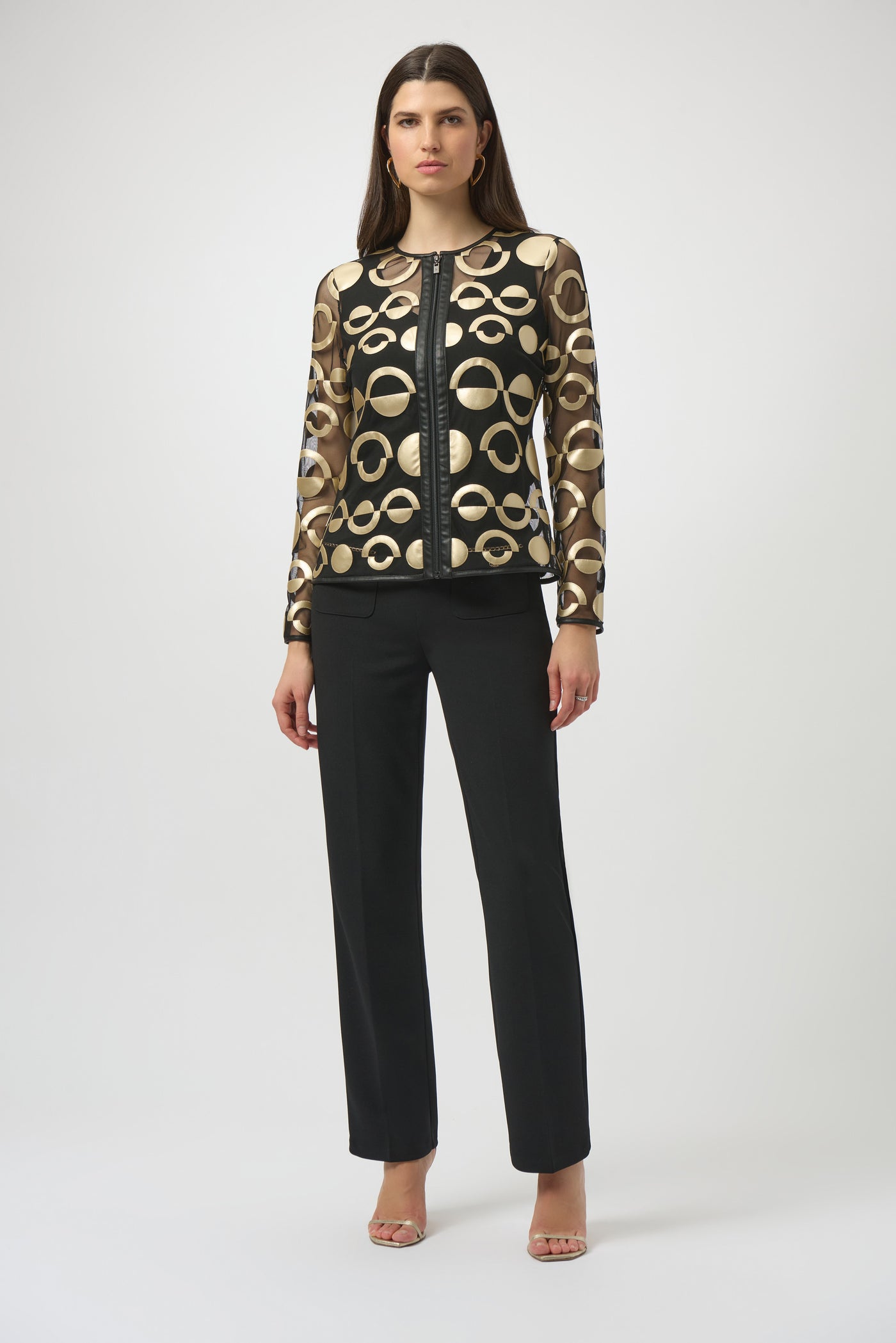 Mesh and Leatherette Collarless Jacket Joseph Ribkoff