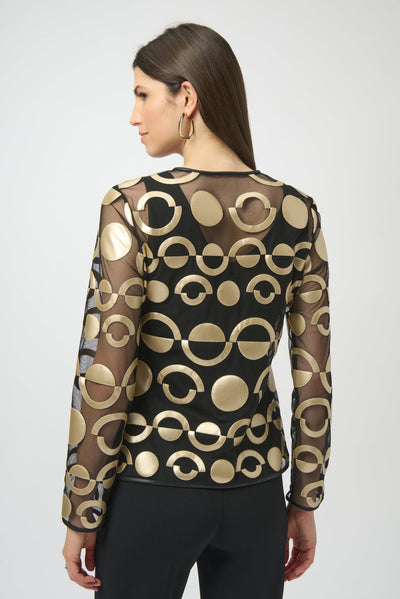 Mesh and Leatherette Collarless Jacket Joseph Ribkoff