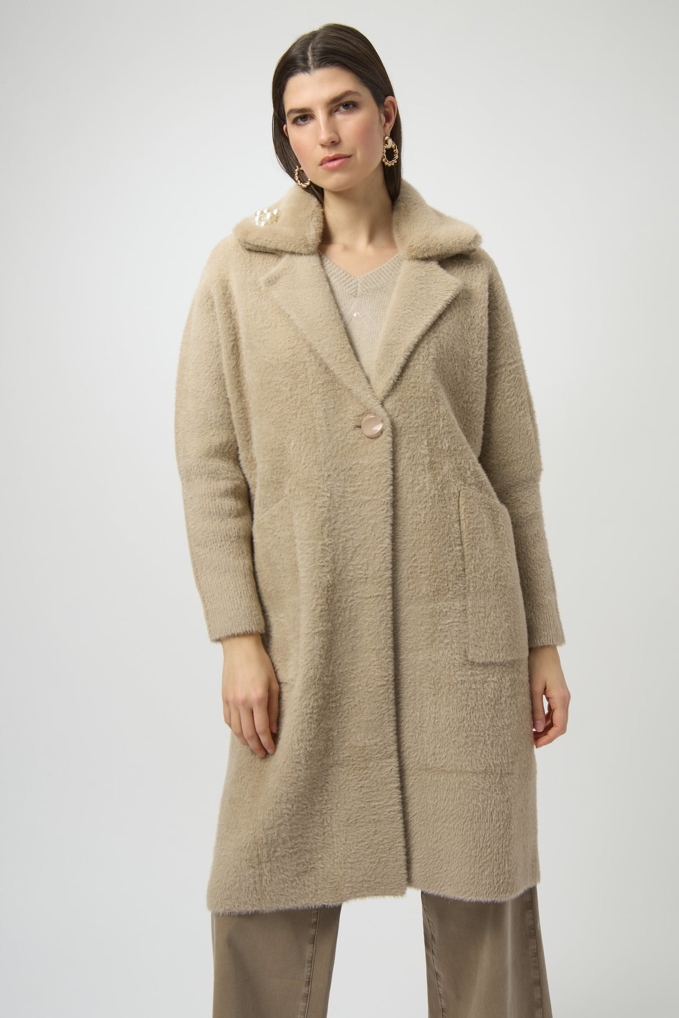Feather Yarn and Faux Fur Sweater Coat Joseph Ribkoff
