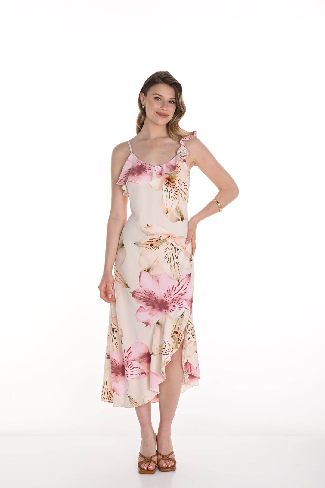 pink floral wrap midi dress Floral Wrap Midi Dress