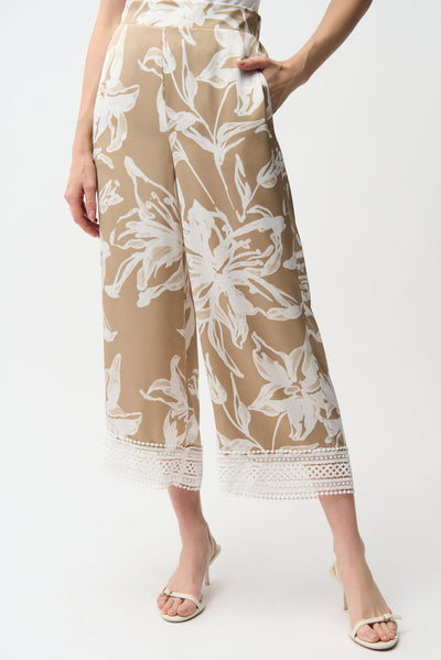 Recycled Satin Floral Print Pull-On Culotte Pants Joseph Ribkoff