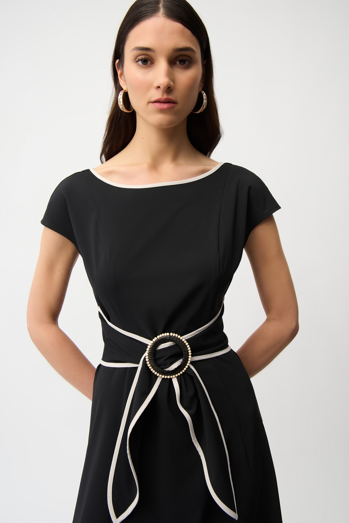 colorblock fit and flare dress JR Stretch Woven Color Block Fit and Flare Dress With Sash