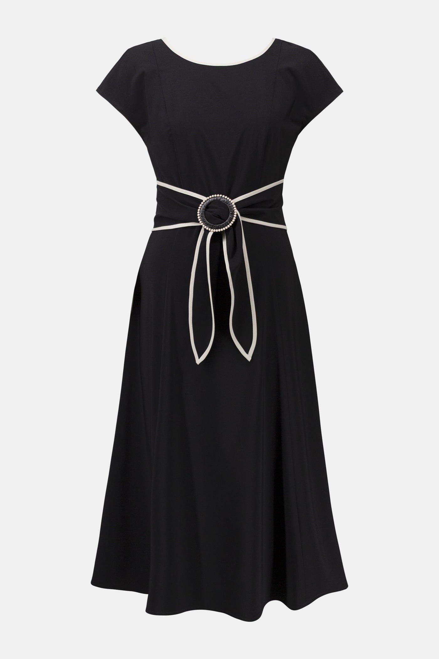 color block fit and flare dress Stretch Woven Color Block Fit and Flare Dress With Sash