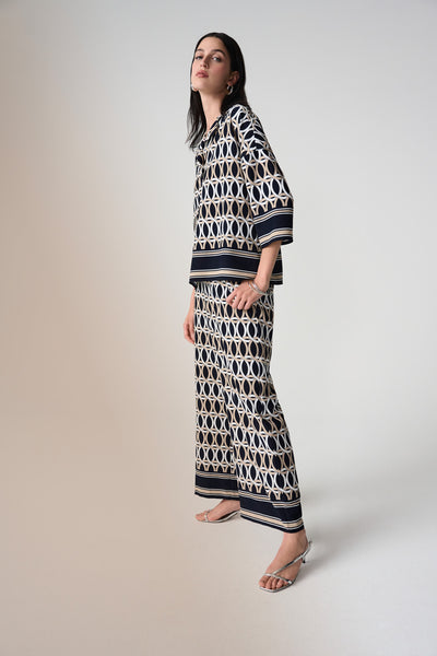 Woven Geometric Print Wide Leg Pull-On Pants Joseph Ribkoff