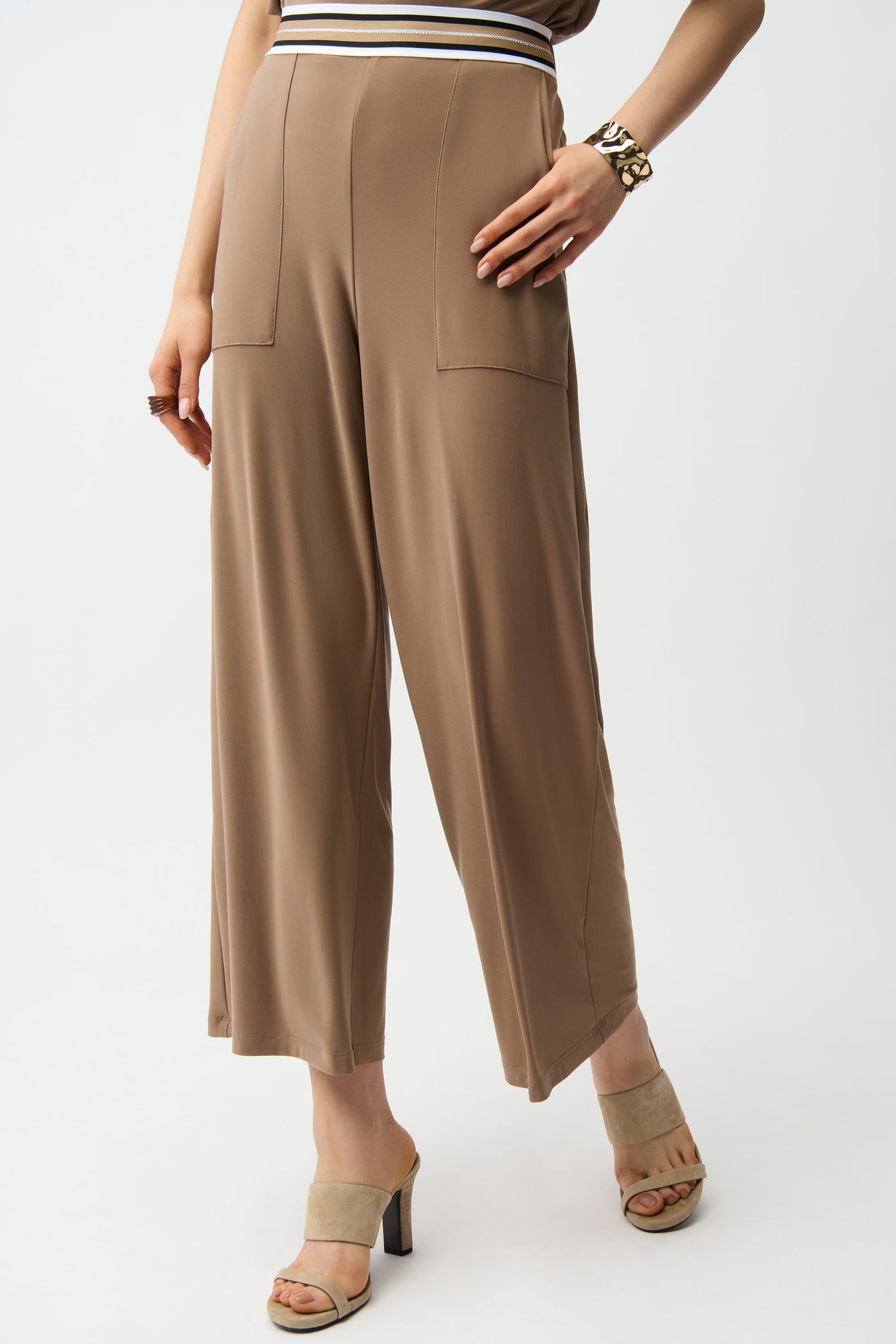 Silky Knit Wide Leg Pull-On Pants With Stripe Waistband Joseph Ribkoff