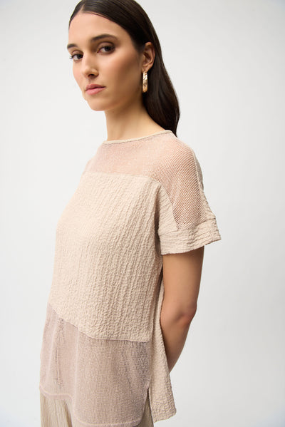 Seersucker and Mesh Boxy Top With Boat Neckline Joseph Ribkoff