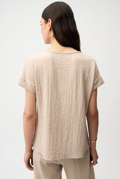 Seersucker and Mesh Boxy Top With Boat Neckline Joseph Ribkoff