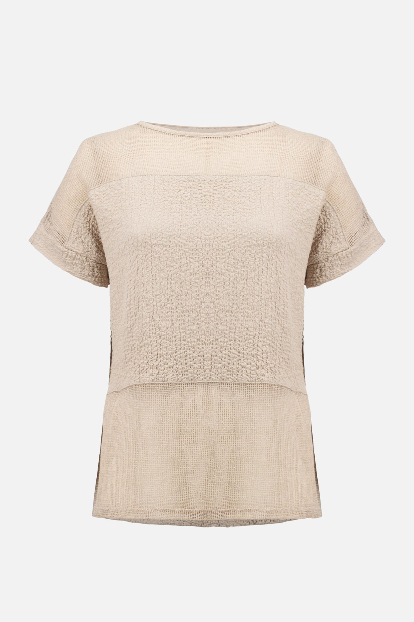 Seersucker and Mesh Boxy Top With Boat Neckline Joseph Ribkoff