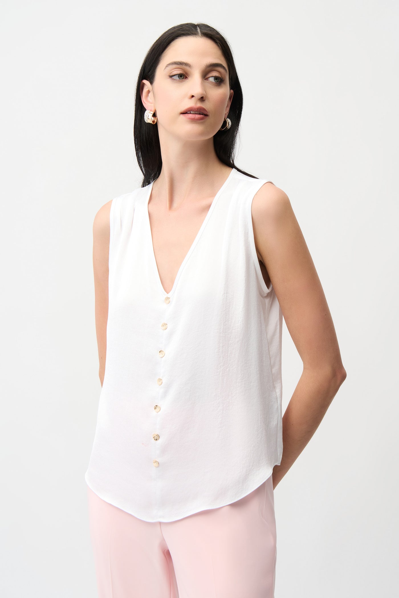 Recycled Satin Boxy Top With Gold Buttons Joseph Ribkoff