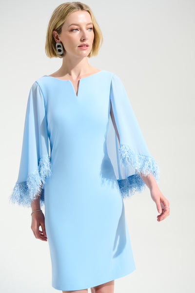 Silky Knit A-Line Dress With Chiffon Cape And Novelty Trim Joseph Ribkoff