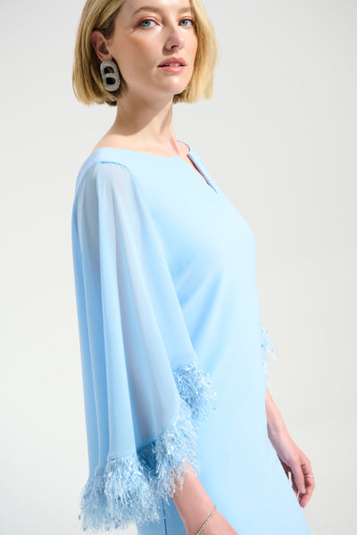 Silky Knit A-Line Dress With Chiffon Cape And Novelty Trim Joseph Ribkoff