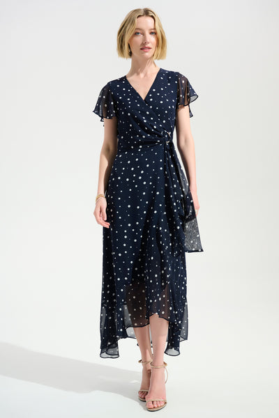 Chiffon Print Wrap Dress With Ruffle Detail Joseph Ribkoff