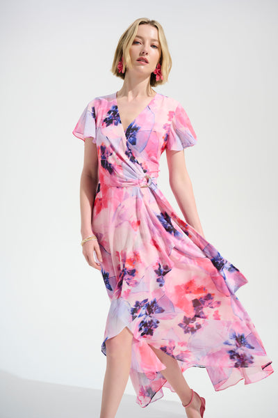 Chiffon Print Wrap Dress With Ruffle Detail Joseph Ribkoff