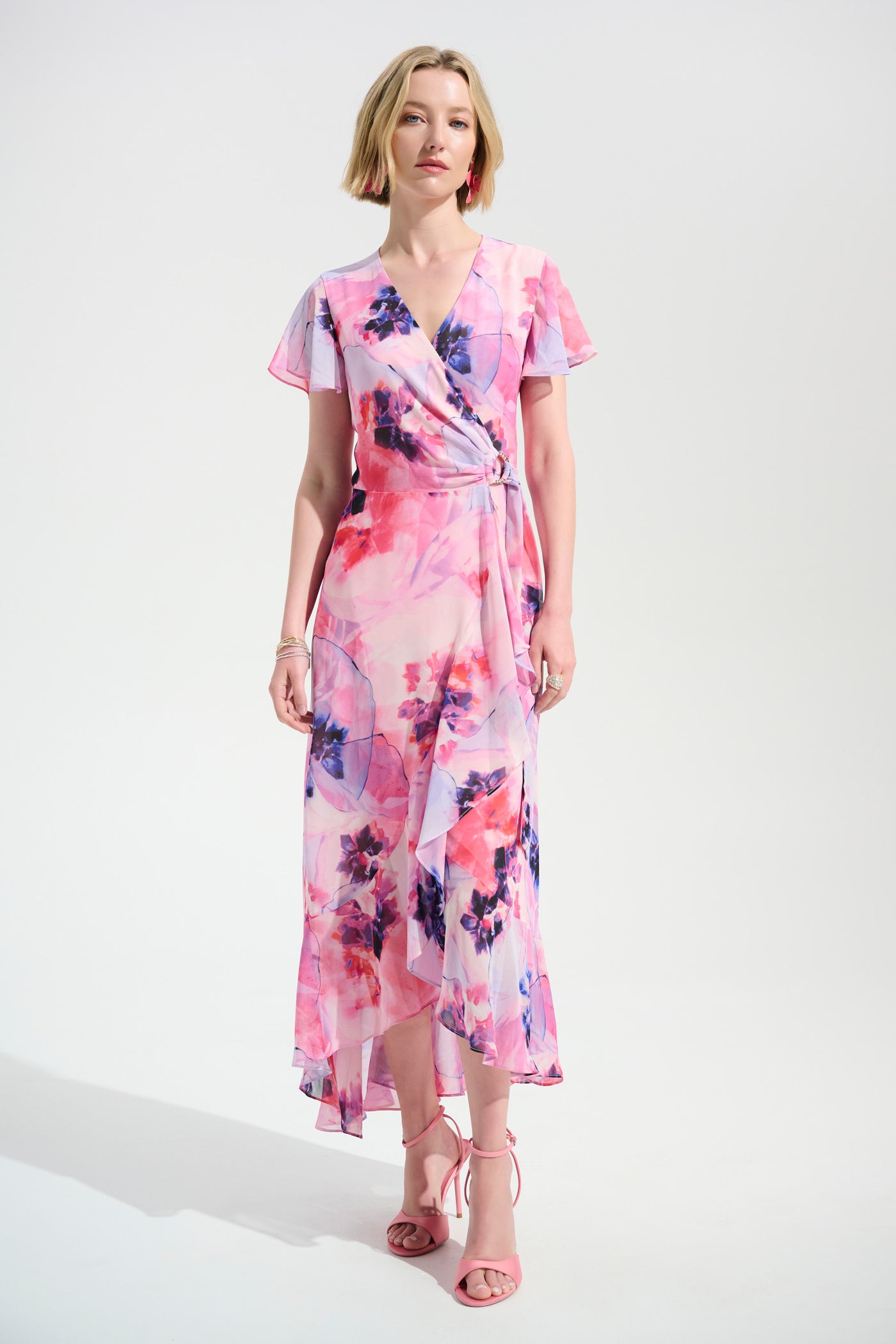 Joseph Ribkoff Chiffon Print Wrap Dress With Ruffle Detail 261739