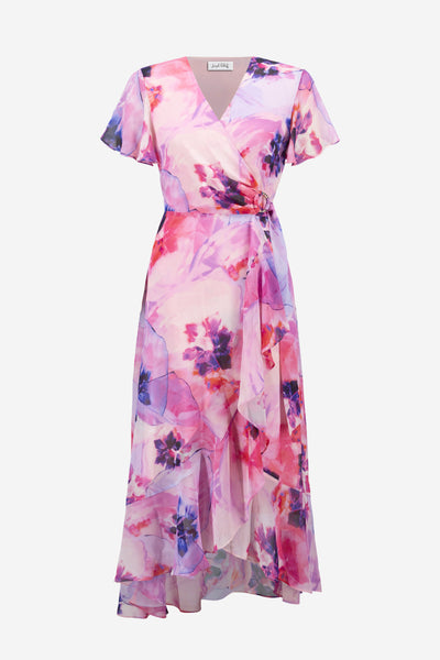 Chiffon Print Wrap Dress With Ruffle Detail Joseph Ribkoff