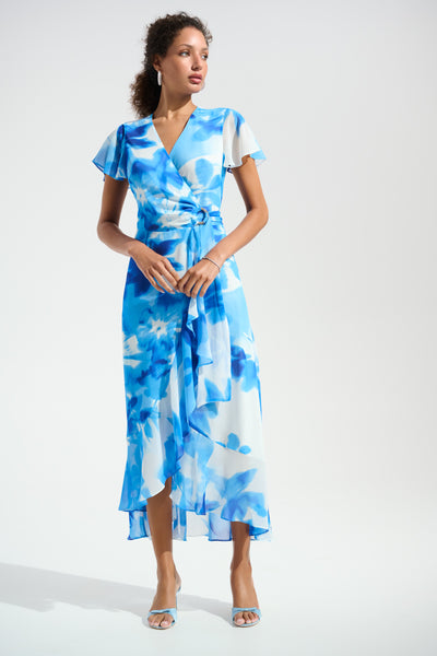 Chiffon Print Wrap Dress With Ruffle Detail Joseph Ribkoff
