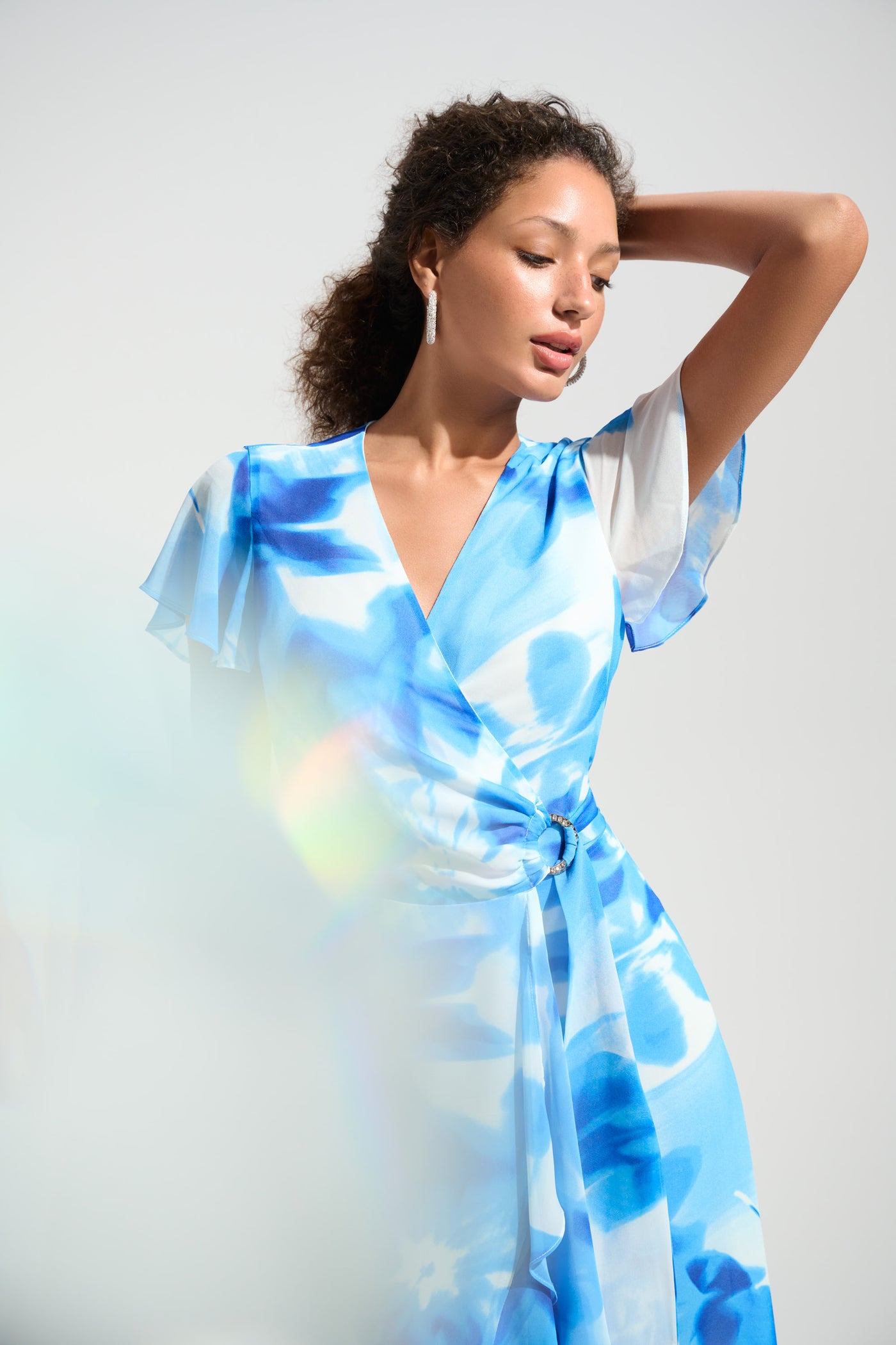 Chiffon Print Wrap Dress With Ruffle Detail Joseph Ribkoff