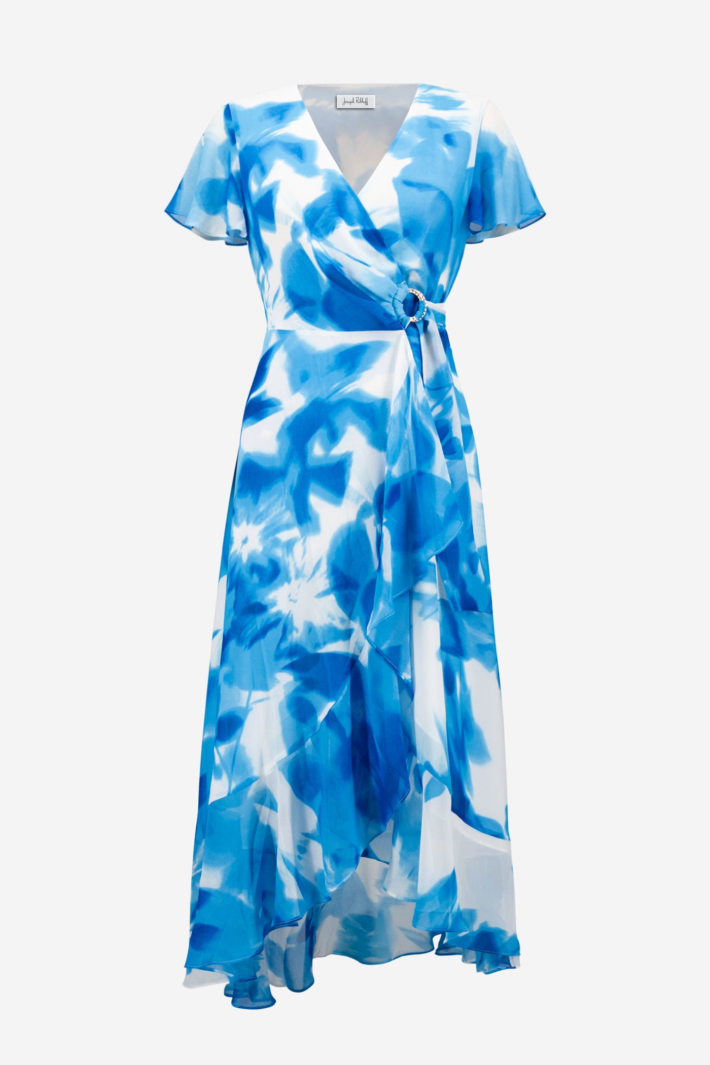 Chiffon Print Wrap Dress With Ruffle Detail Joseph Ribkoff