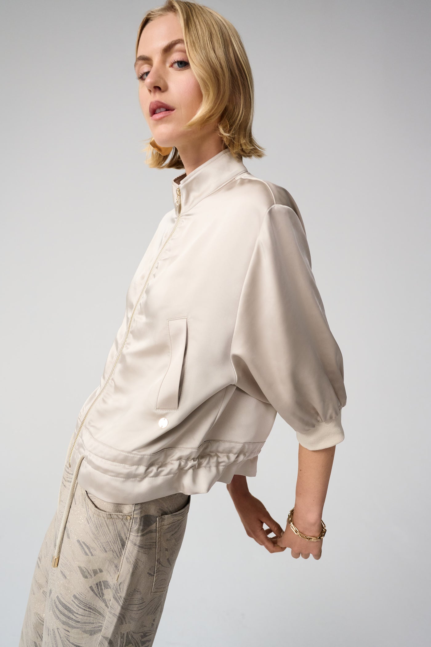 Satin Boxy Blouson Jacket With Drawstring Hem Joseph Ribkoff