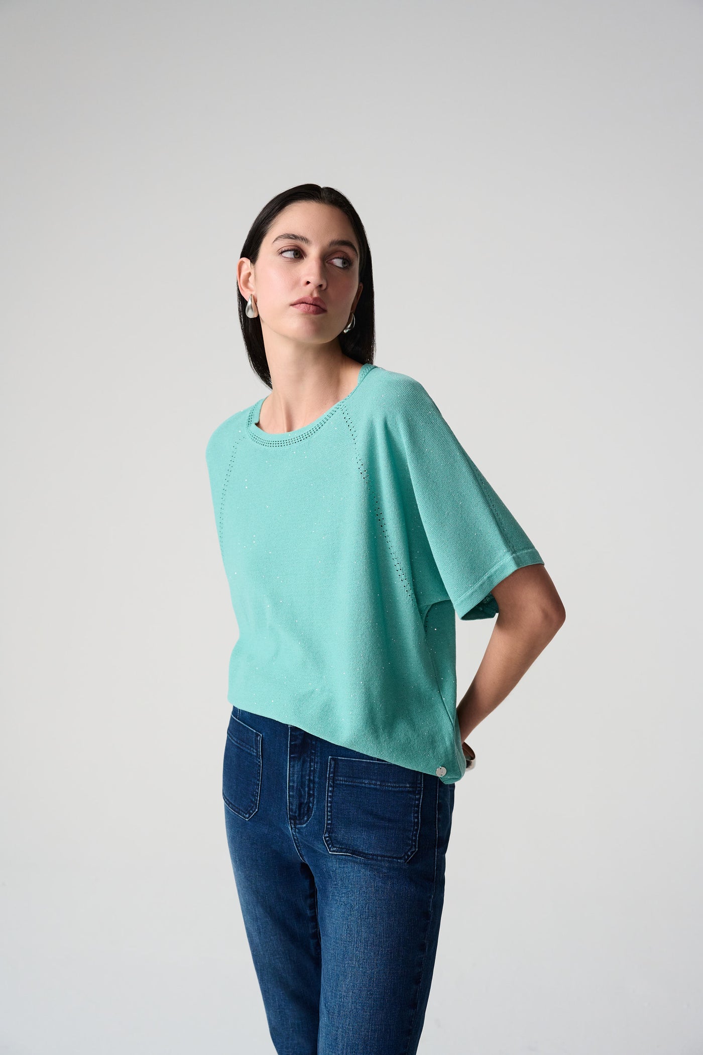 Sequins Yarn Short Sleeve Sweater Joseph Ribkoff