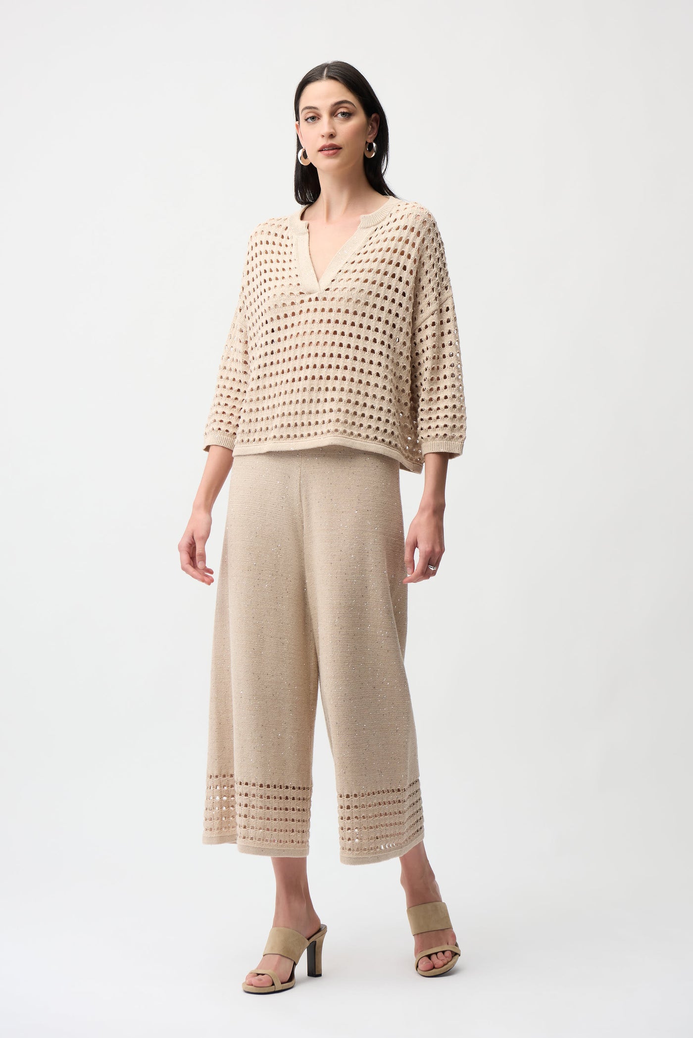Cotton Blend Open Stitch Boxy Sweater Joseph Ribkoff