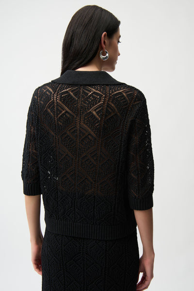 Cotton Blend Open Stitch Sweater with Polo Collar 261929 Joseph Ribkoff