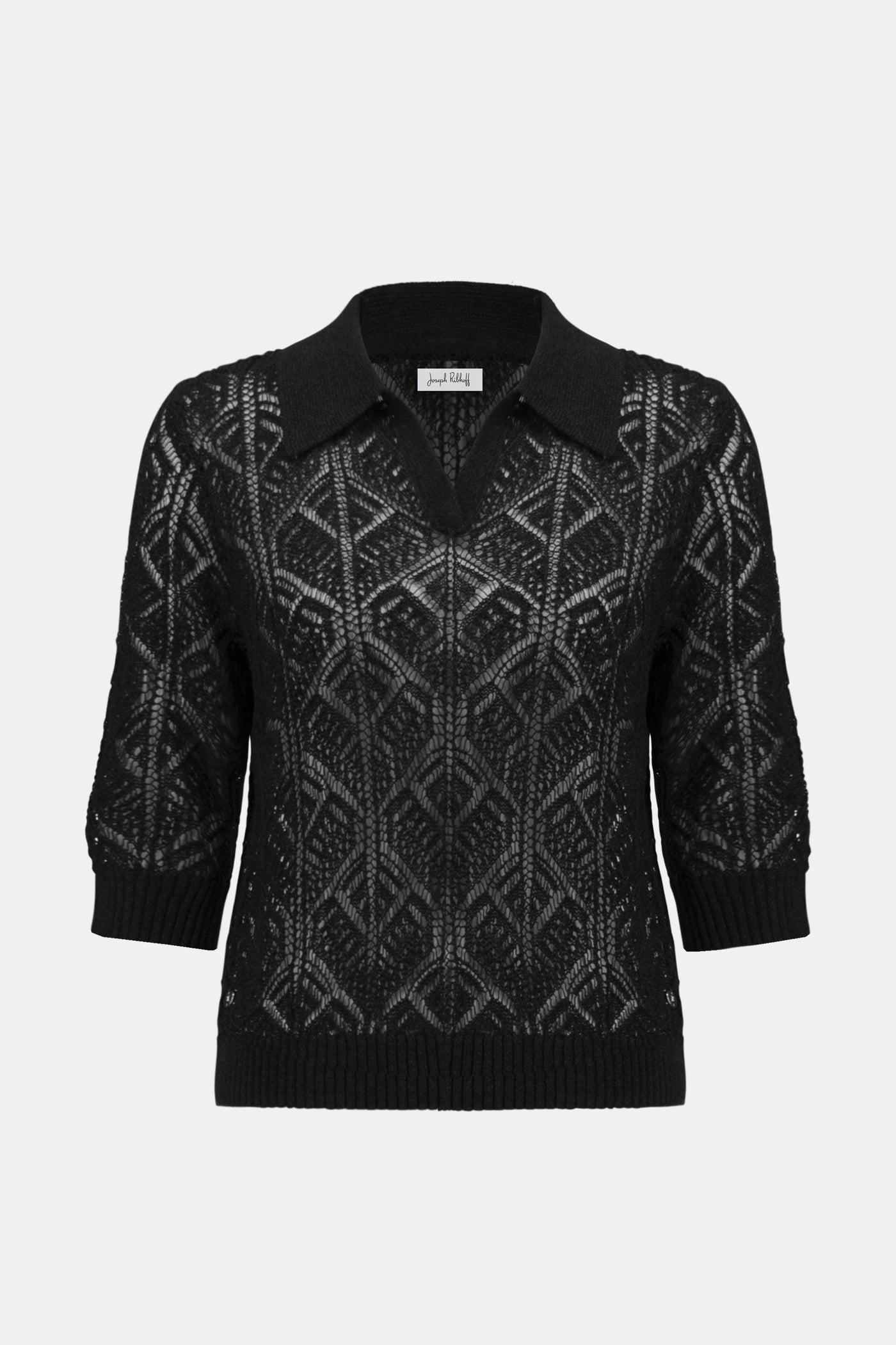 Cotton Blend Open Stitch Sweater with Polo Collar 261929 Joseph Ribkoff