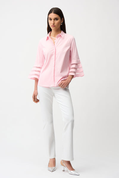 Stretch Poplin Straight Blouse with Organza Bell Sleeves Joseph Ribkoff