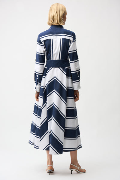 Cotton Stripe Print and Flare Dress with Reversible Sash Joseph Ribkoff