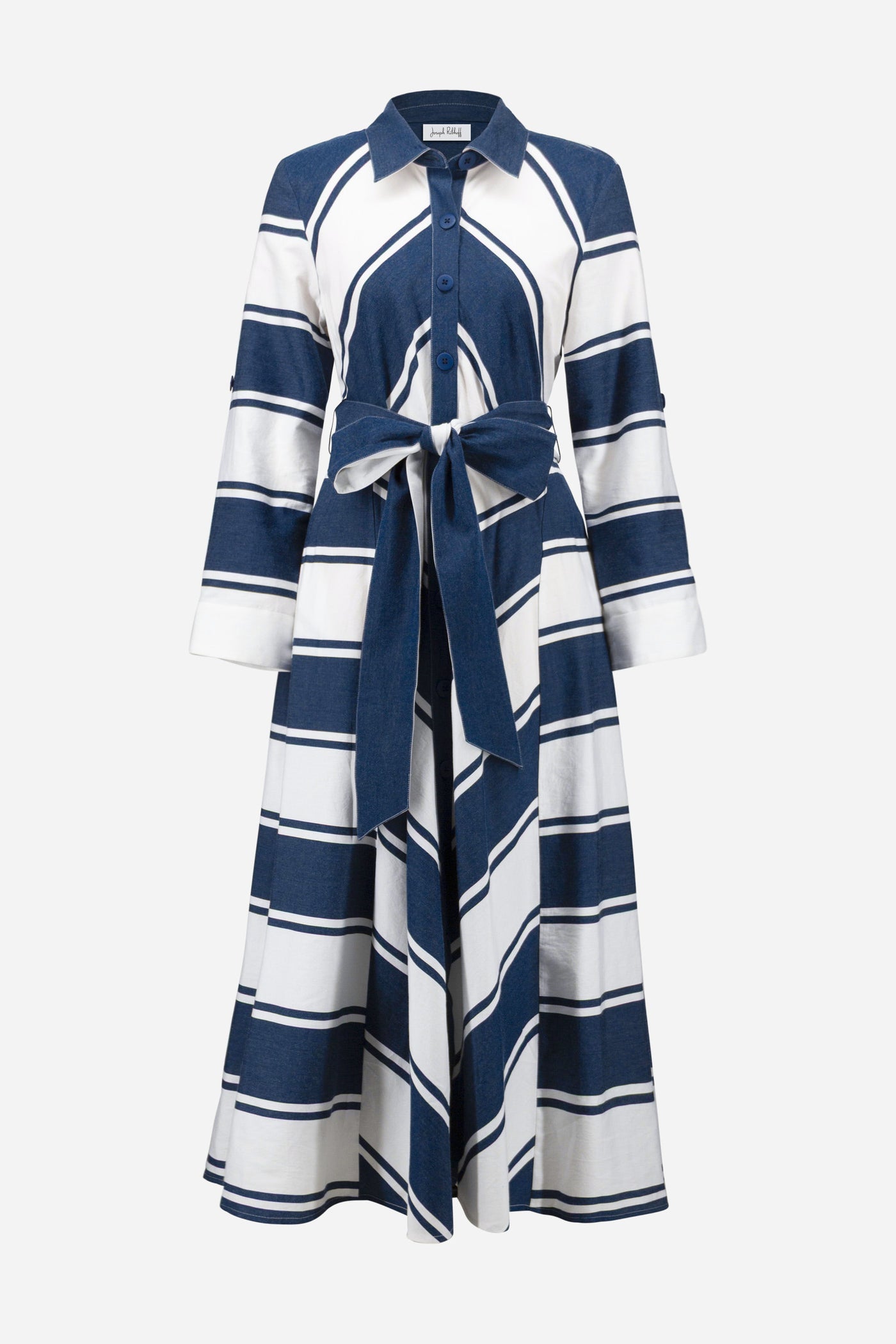 Cotton Stripe Print and Flare Dress with Reversible Sash Joseph Ribkoff
