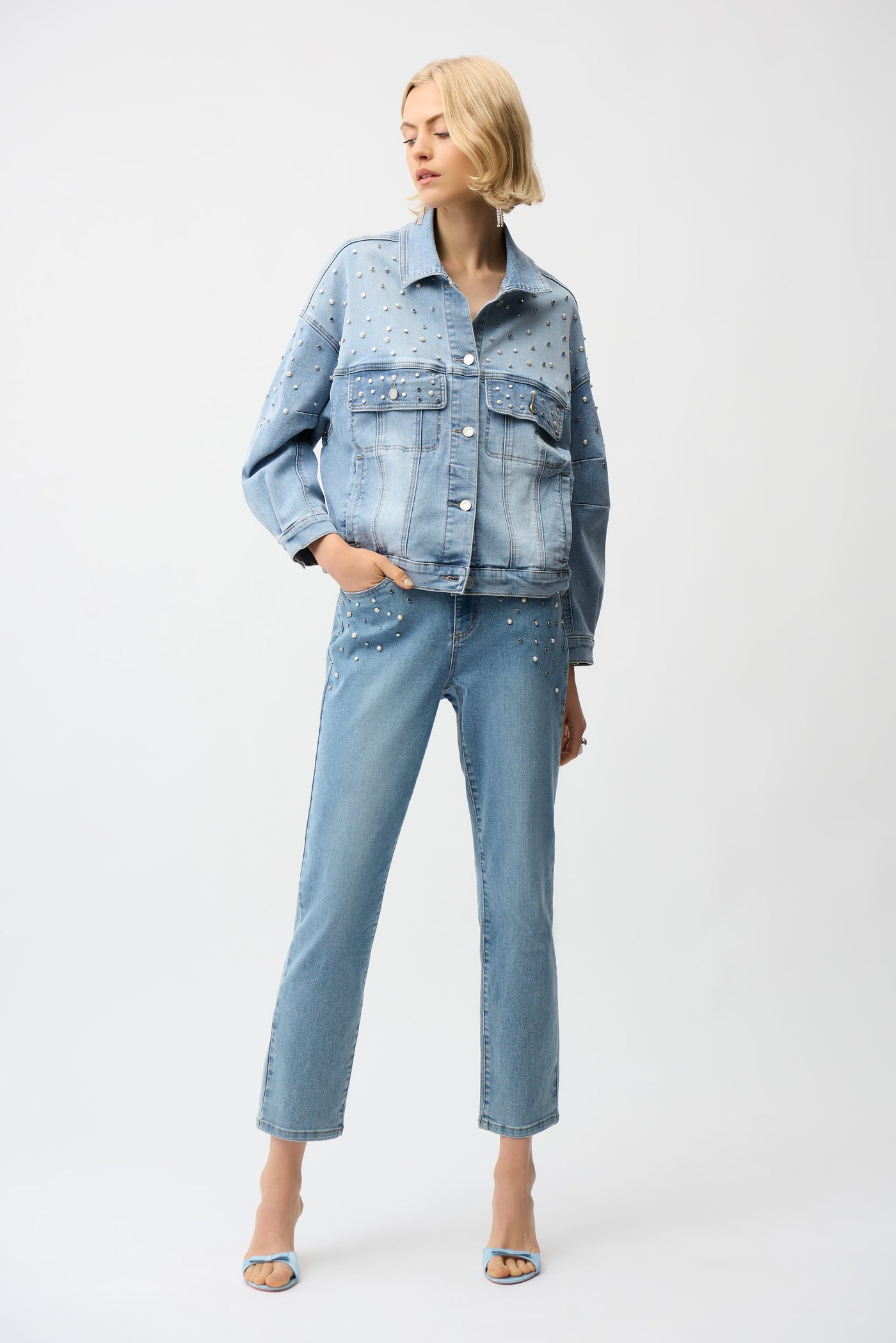 Slim Leg Jeans With Pearls and Studs French Dressing Jeans