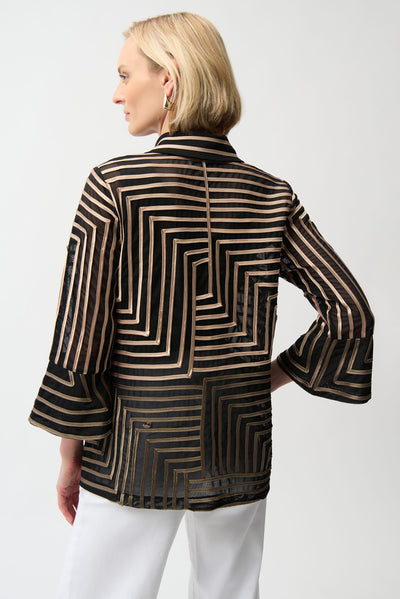 Satin And Mesh Abstract Print Jacket With Bell Sleeve Joseph Ribkoff