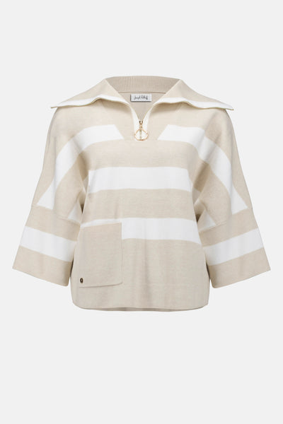 Brushed Viscose Stripe Print Boxy Sweater with Zipped Collar Joseph Ribkoff