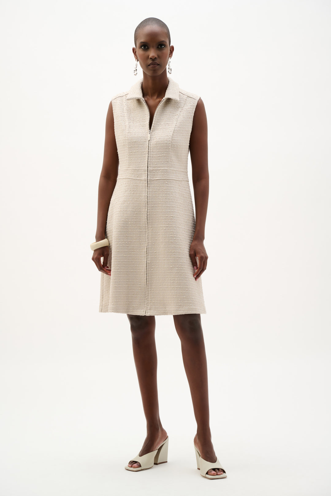 boucle shirt dress Women's Boucle Sleeveless Button-Front Sheath Dress