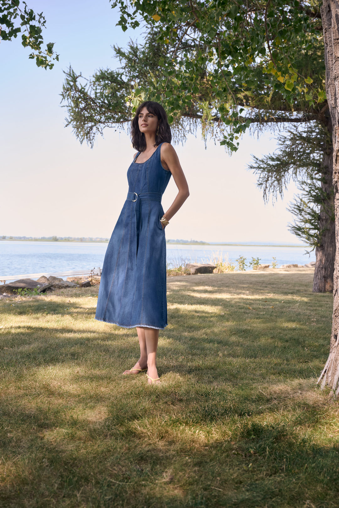 Joseph Ribkoff Denim Fit And Flare Midi Dress With Belt 262901  Dream Pants