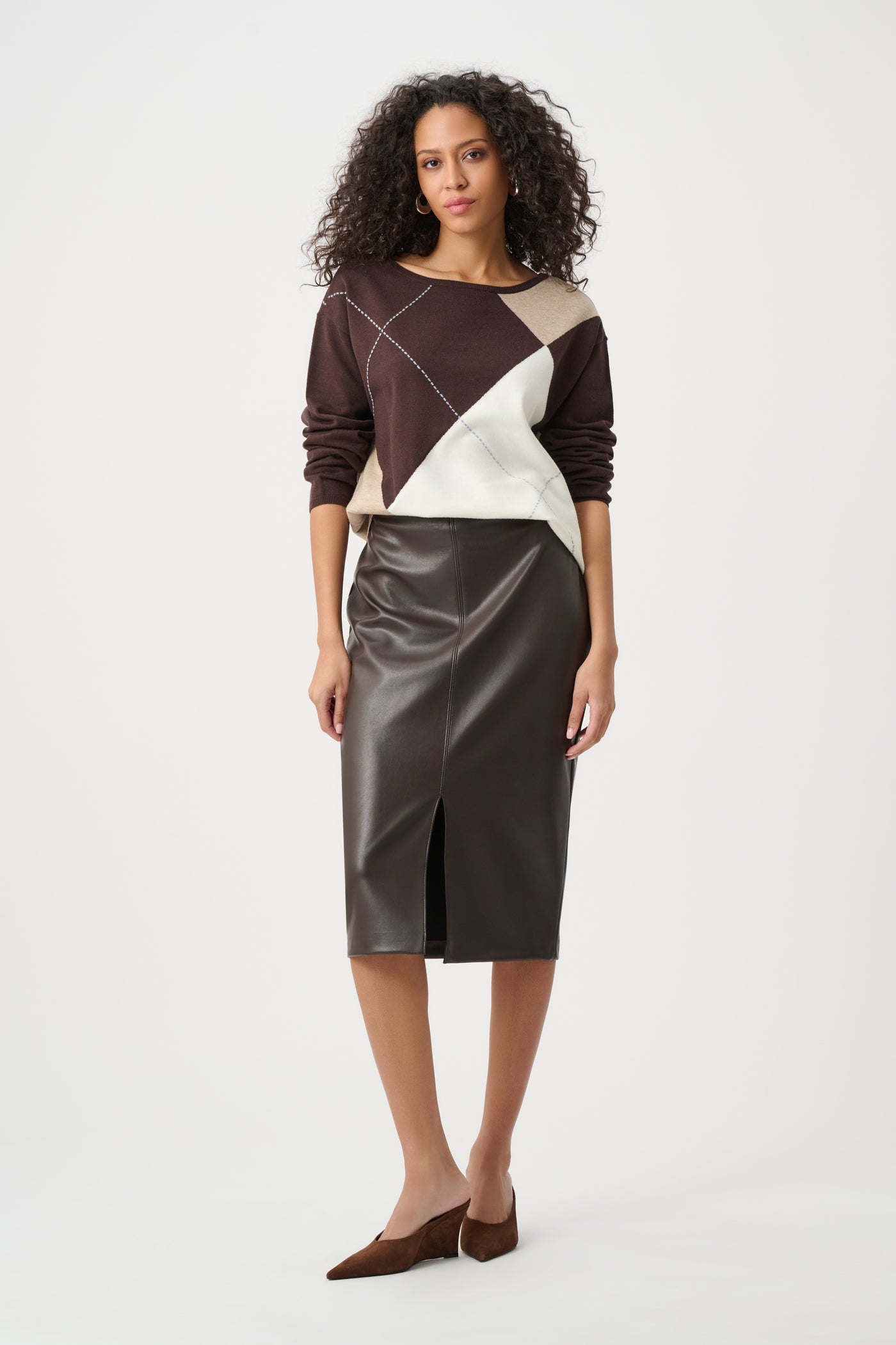 Joseph Ribkoff Brushed Viscose Knit Argyle Pattern Crewneck