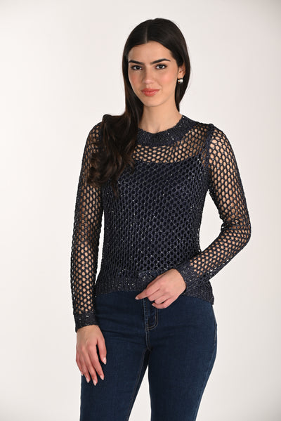 Mesh Sparkle Knit Top Frank Lyman