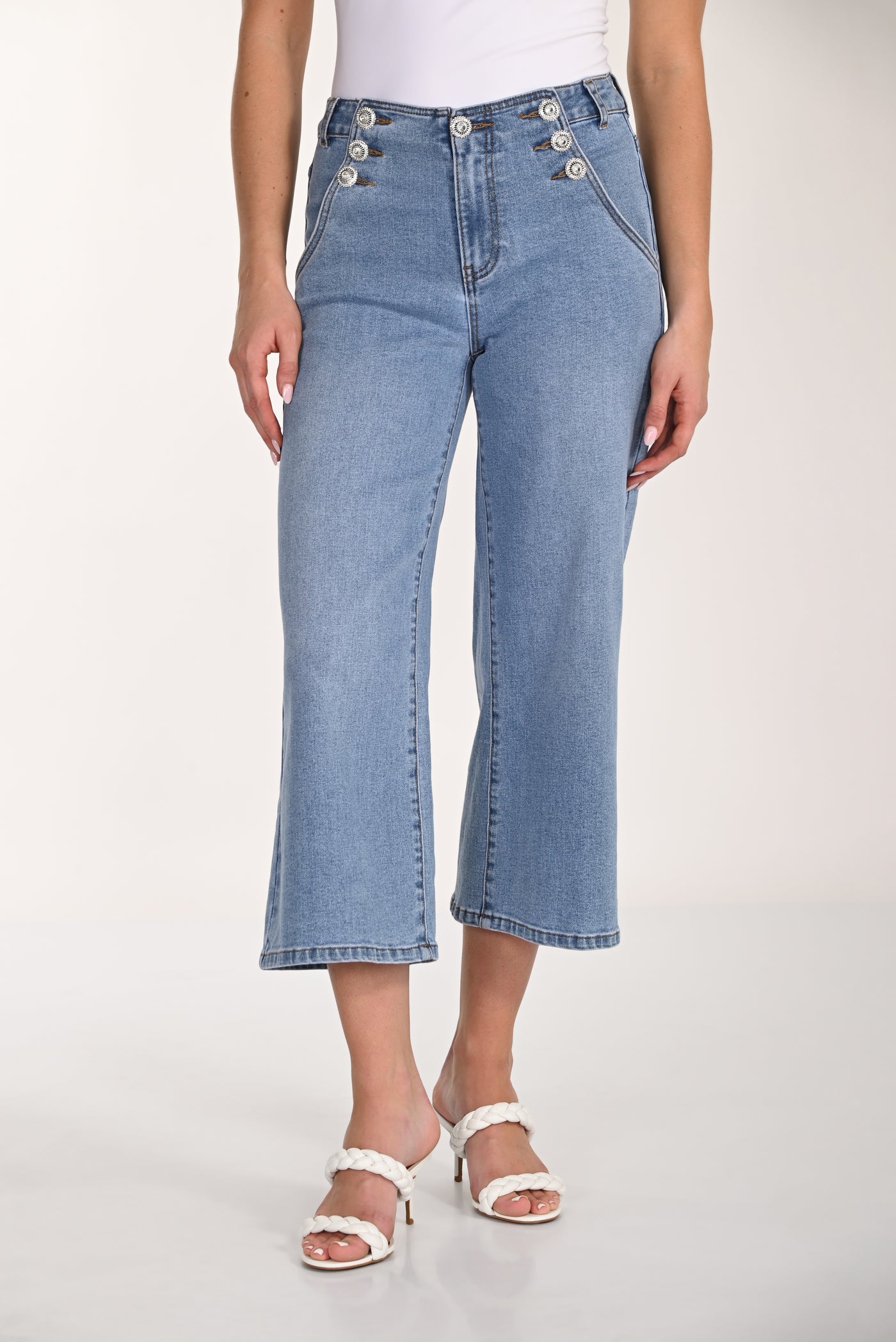 Button Crop Flare Jeans Frank Lyman