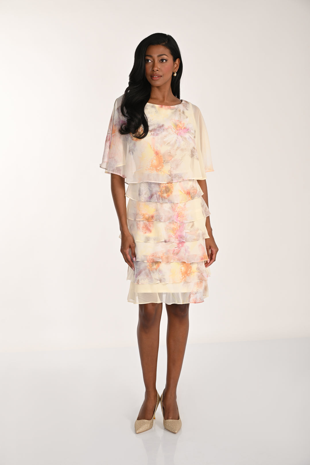 tiered sheer printed dress SWF Tiered Sheer Mini Dress