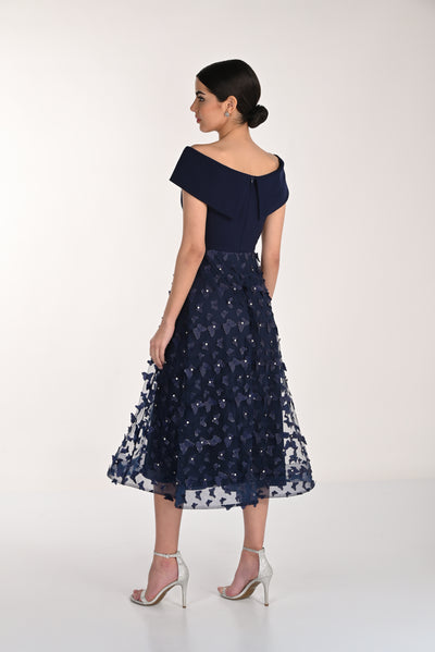 Petal Embellished Off-Shoulder Midi Dress Frank Lyman